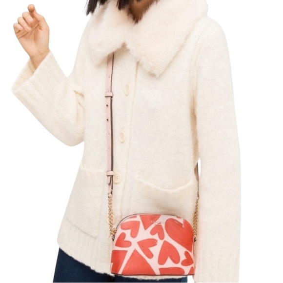 Kate Spade Like New Ever Fallen Spencer Dome Heart Crossbody Chain Pink Red - Picture 6 of 15